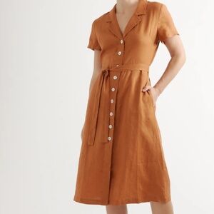 Quince European Linen Button Down Dress EUC